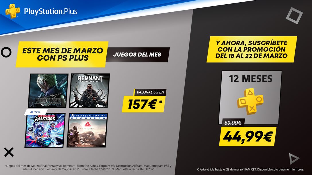 Tus juegos de PS Plus de marzo tienen un valor de 157 €* | Ahorra ahora un 25 % en tu suscripción de 12 meses y no te los pierdas
