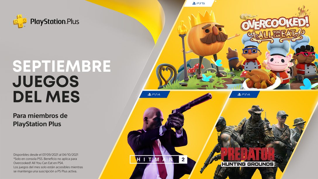 Juegos de PlayStation Plus para septiembre:Overcooked! All You Can Eat, Predator: Hunting Grounds, Hitman 2