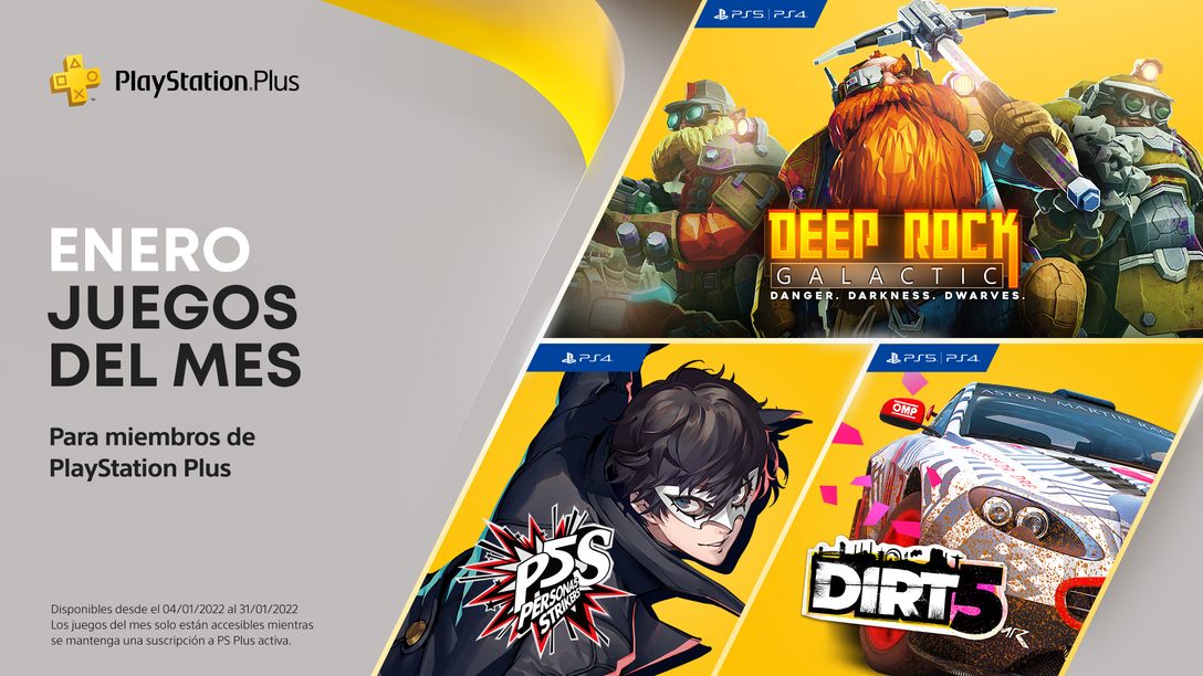 Los juegos del mes de enero de PlayStation Plus son Persona 5 Strikers, Dirt 5 y Deep Rock Galactic