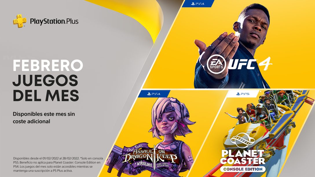 Juegos de PlayStation Plus para febrero: EA  Sports UFC  4, Tina Chiquitina asalta la mazmorra del dragón: una aventura única y Planet Coaster: Console Edition