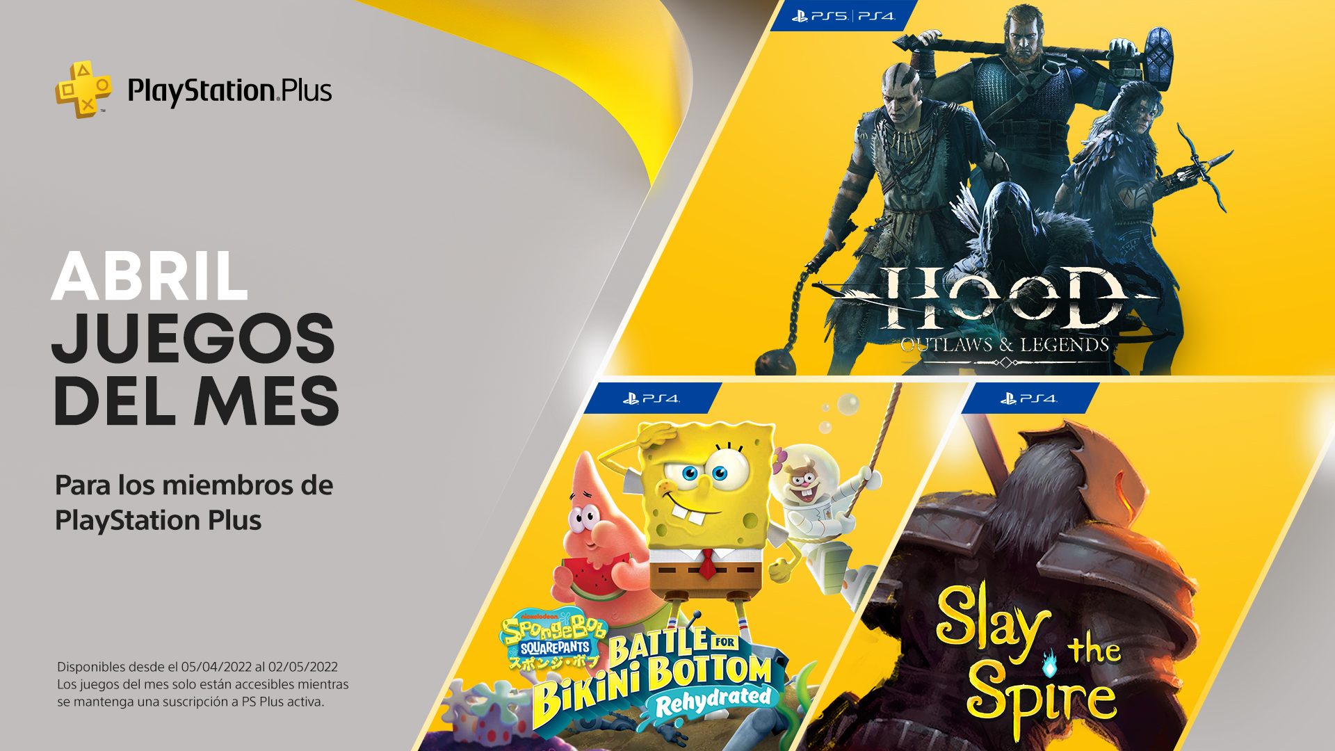 Lanzamiento Saludar costilla Juegos de PlayStation Plus de abril | Hood: Outlaws & Legends, SpongeBob  SquarePants: Battle for Bikini Bottom – Rehydrated, Slay the Spire,  Twogether – PlayStation.Blog en español