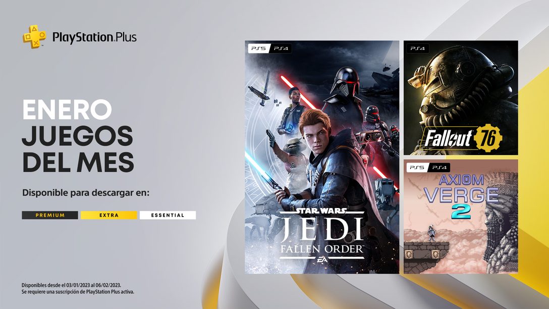 Juegos mensuales de PlayStation Plus de enero: Star Wars Jedi: Fallen Order, Fallout 76, Axiom Verge 2￼