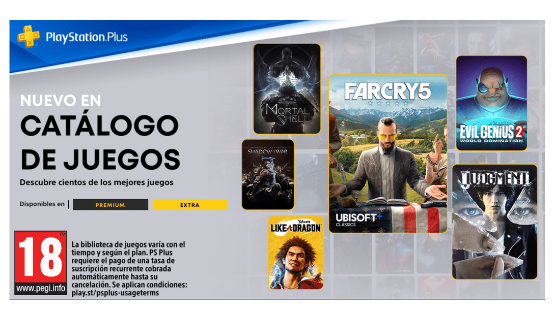 Catálogo de juegos de PlayStation Plus de diciembre: Far Cry 5, Judgment, Mortal Shell y muchos más