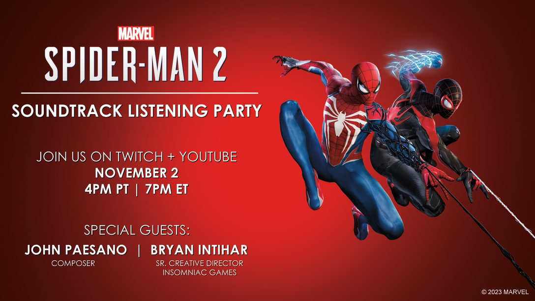 Marvel’s Spider-Man 2 Soundtrack Listening Party, una retransmisión en streaming para escuchar la banda sonora de Marvel’s Spider-Man 2 el 2 de noviembre