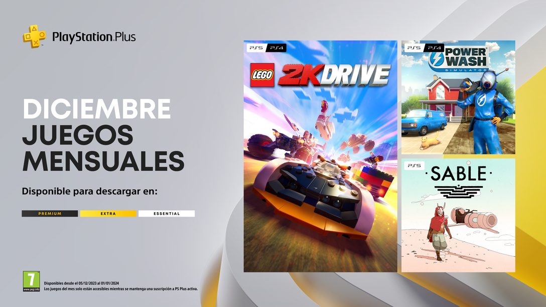 Juegos mensuales de PlayStation Plus de diciembre | Lego 2K Drive, Powerwash Simulator, Sable