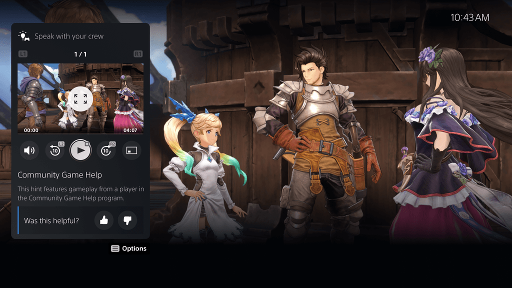 Captura de pantalla de la interfaz de usuario de PS5 que muestra la Ayuda de juego de la comunidad para Granblue Fantasy: Relink.