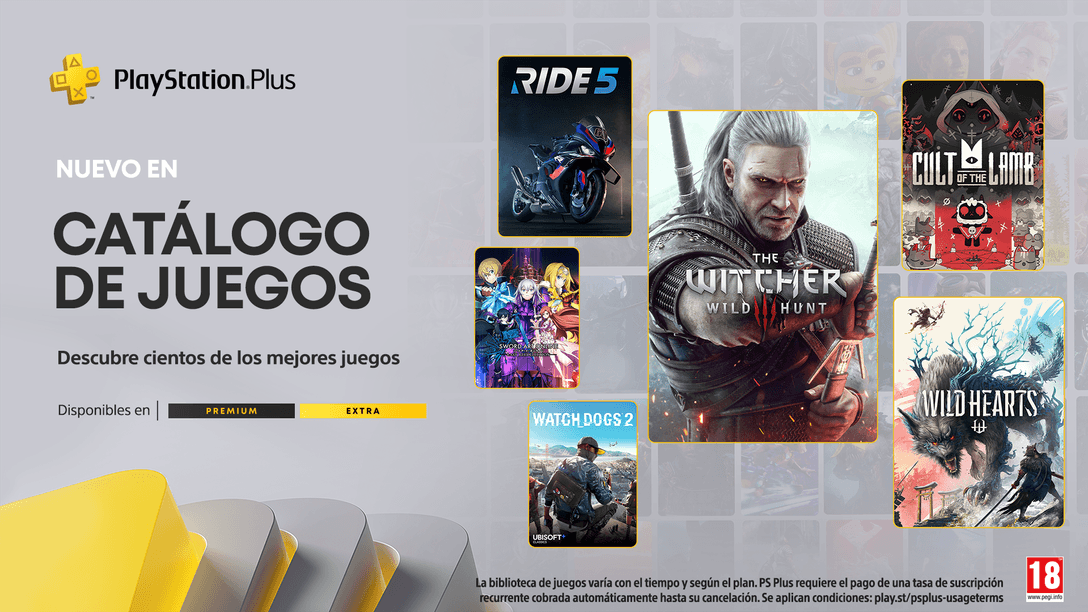 Catálogo de juegos de PlayStation Plus de agosto: The Witcher 3: Wild Hunt, Wild Hearts, Cult of the Lamb y muchos más