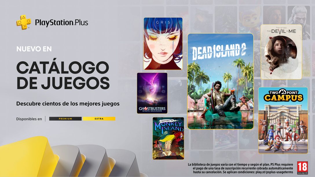 Catálogo de juegos de PlayStation Plus de octubre: Dead Island 2, Two Point Campus, Gris, Return to Monkey Island y más.