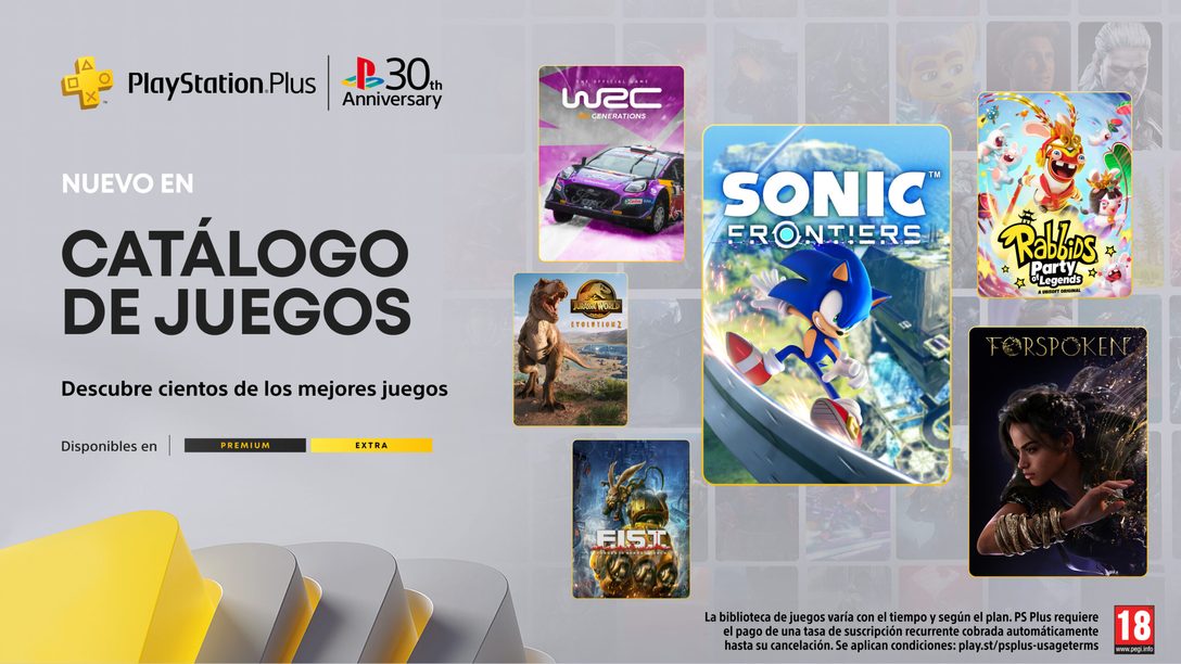 Catálogo de juegos de PlayStation Plus para diciembre: Sonic Frontiers, Forspoken, Rabbids: Party of Legends, WRC Generations y más.