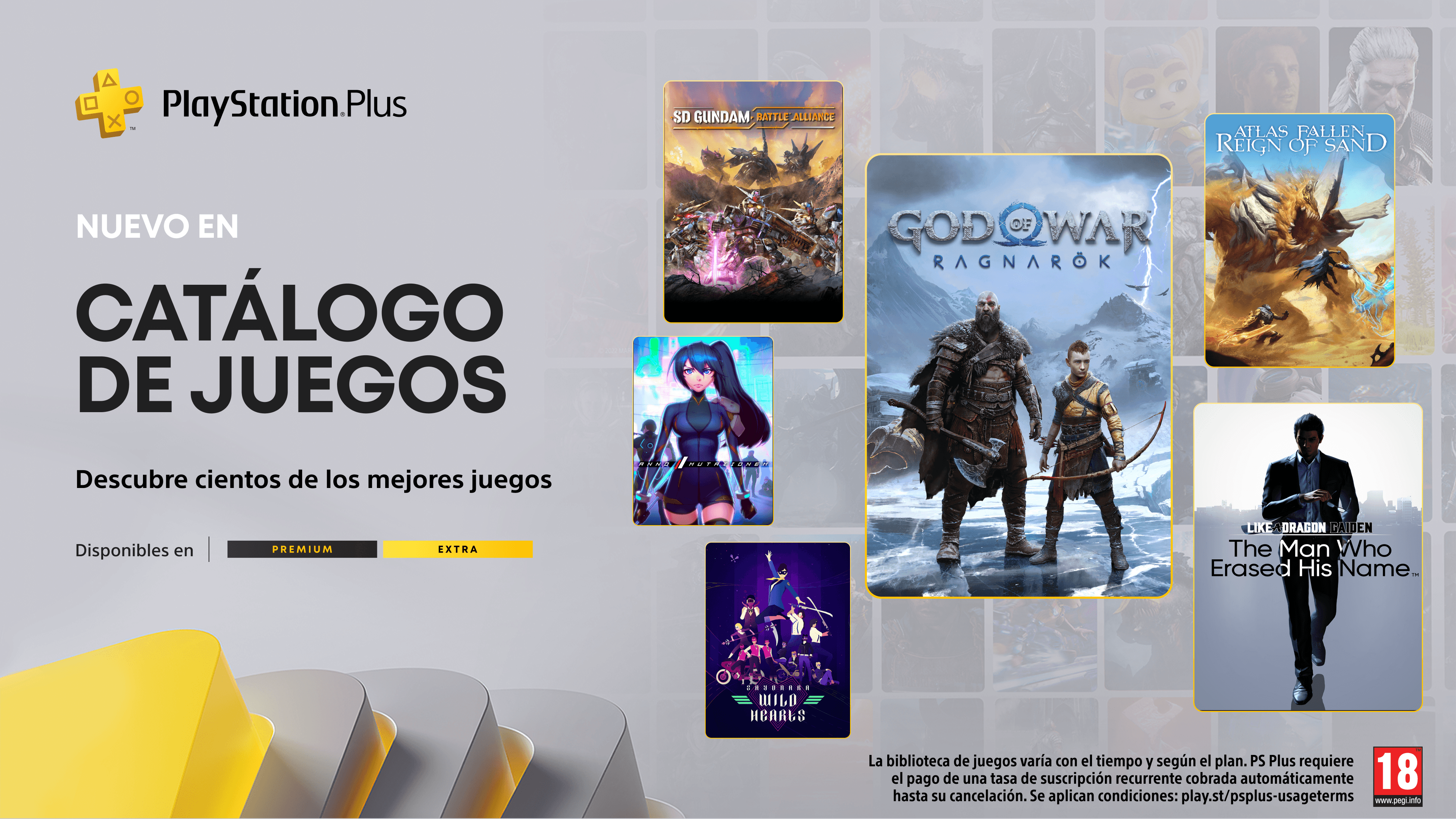 Catálogo de juegos de PlayStation Plus de enero: God of War Ragnarök, Like a Dragon Gaiden: The Man Who Erased His Name, Atlas Fallen: Reign of Sand y más