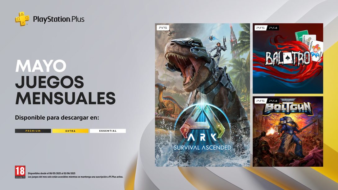 Juegos mensuales de PlayStation Plus de mayo: Ark: Survival Ascended, Balatro y Warhammer 40,000: Boltgun