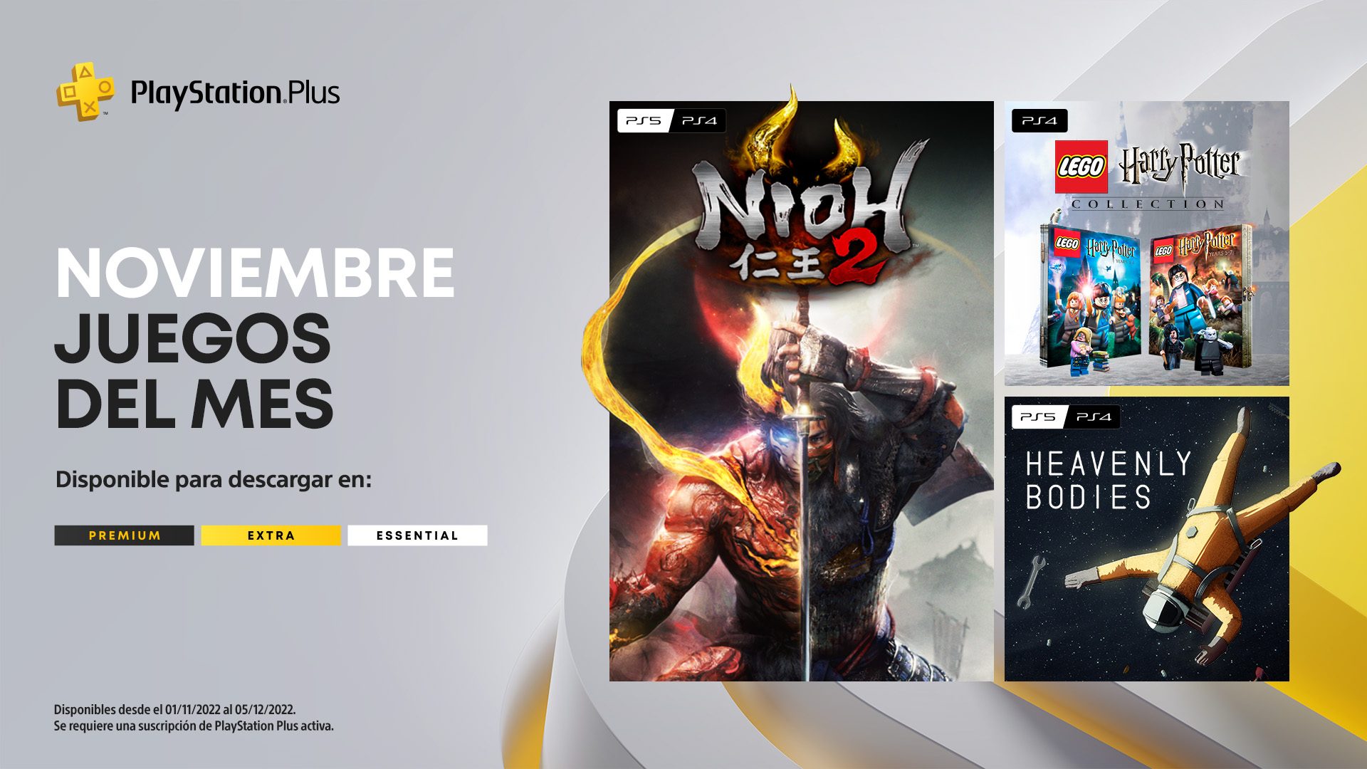 Juegos mensuales de PlayStation Plus para noviembre: Nioh 2, Lego Harry  Potter Collection, Heavenly Bodies – PlayStation.Blog en español