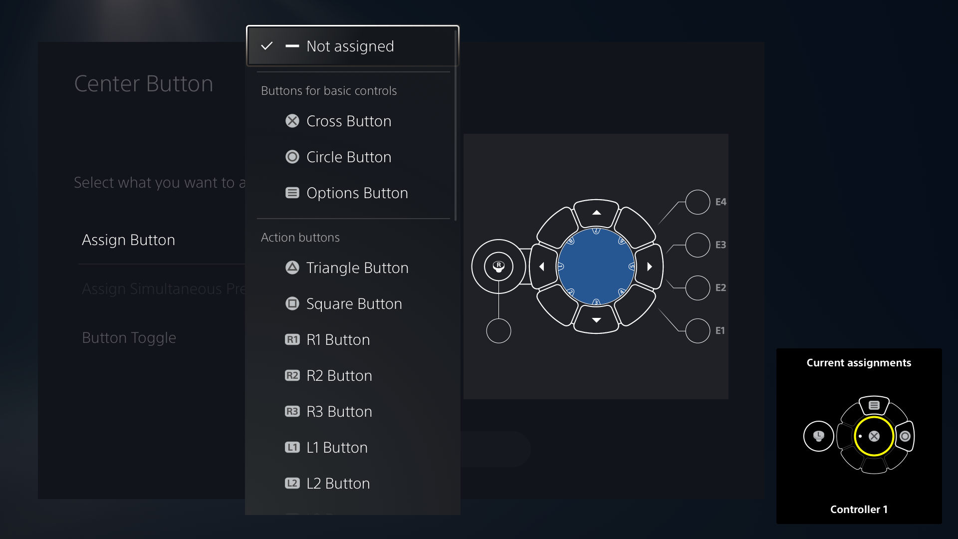  "Imagen de la interfaz de usuario del mando Access que muestra la lista de botones asignables"